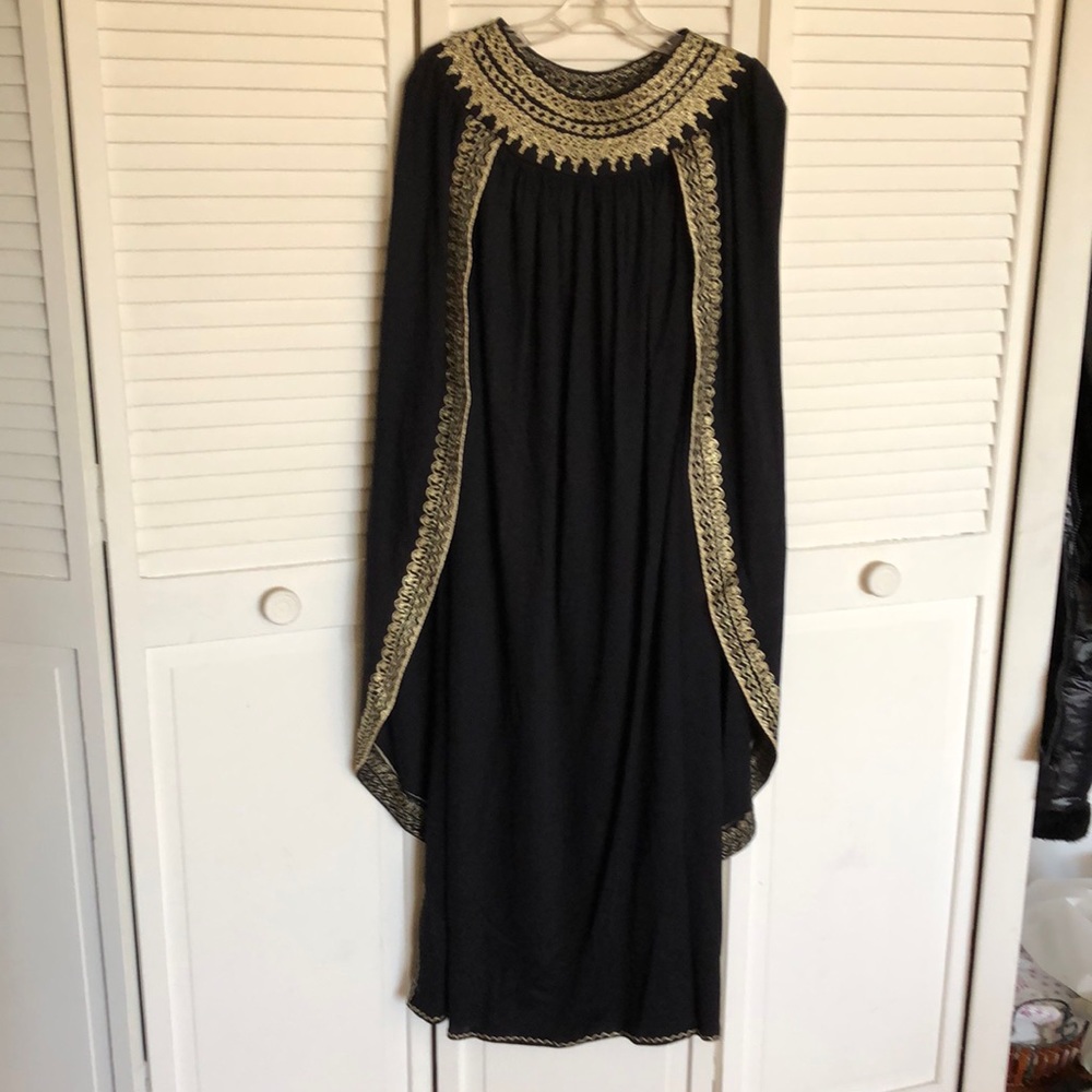 Vintage 70s wing style black and gold dress